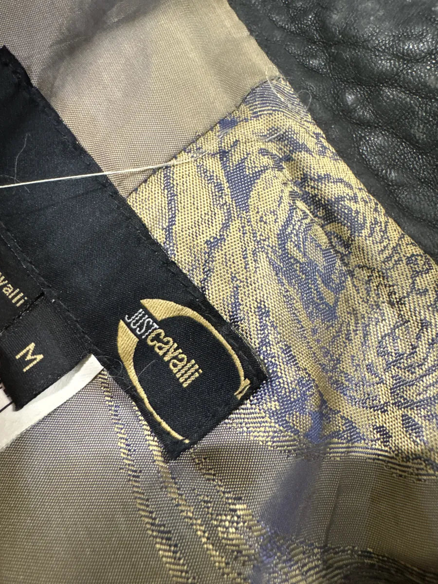 2000s Cavalli Black Embroidered Flowers Leather Jacket TafvSqO 9