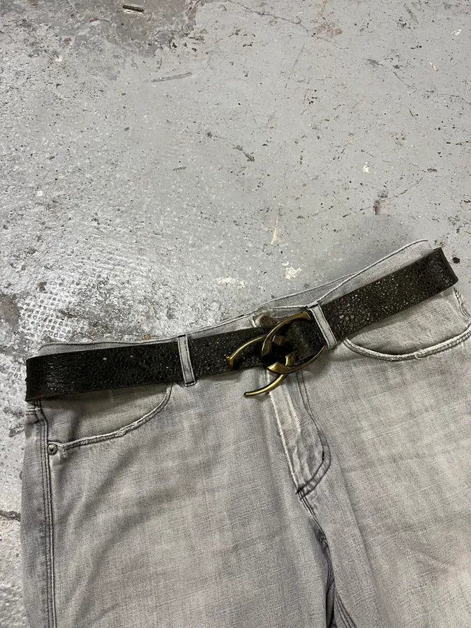 2000s Cavalli Black Eroded Leather Belt (OS) FdxcbDD 8