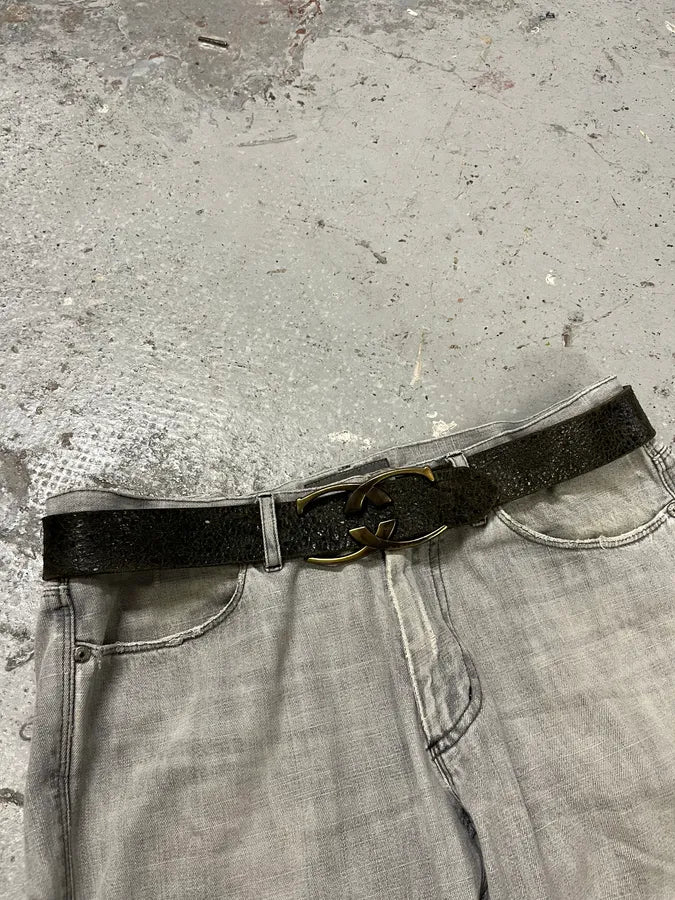 2000s Cavalli Black Eroded Leather Belt (OS) FdxcbDD 9