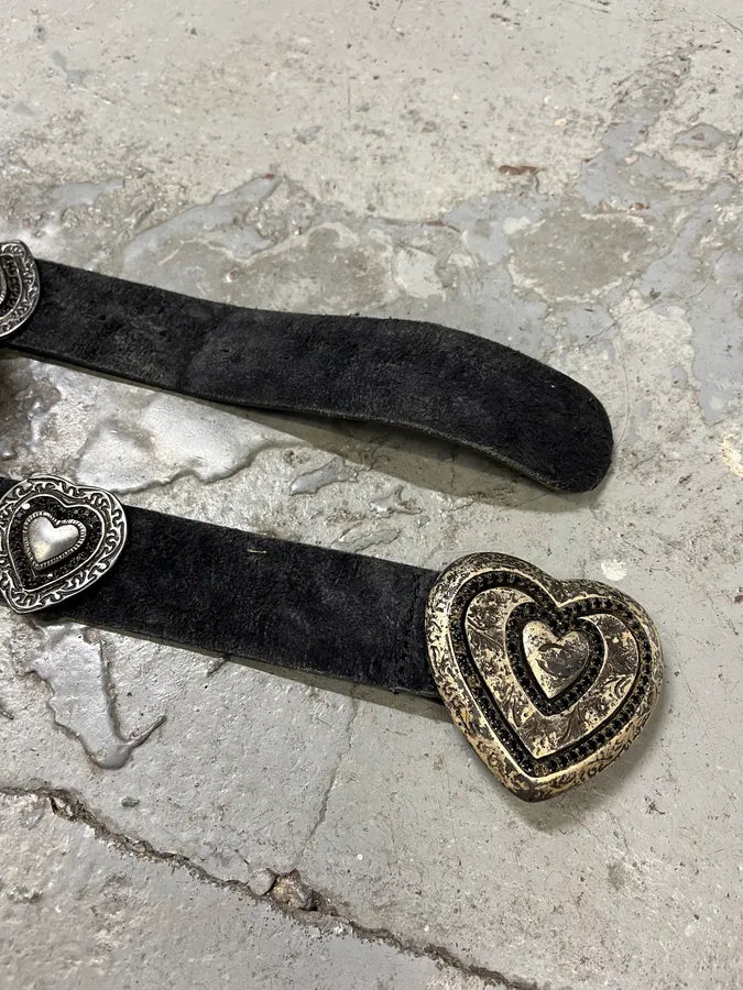 2000s Cavalli Black Eroded Leather Heart Buckle Belt nGtIqCi 3