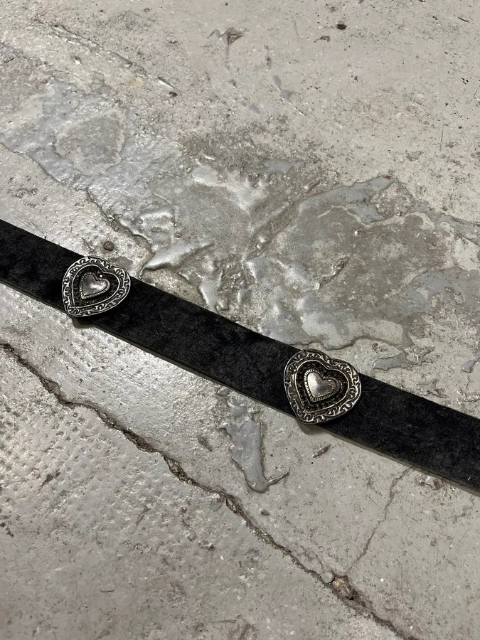 2000s Cavalli Black Eroded Leather Heart Buckle Belt nGtIqCi 6