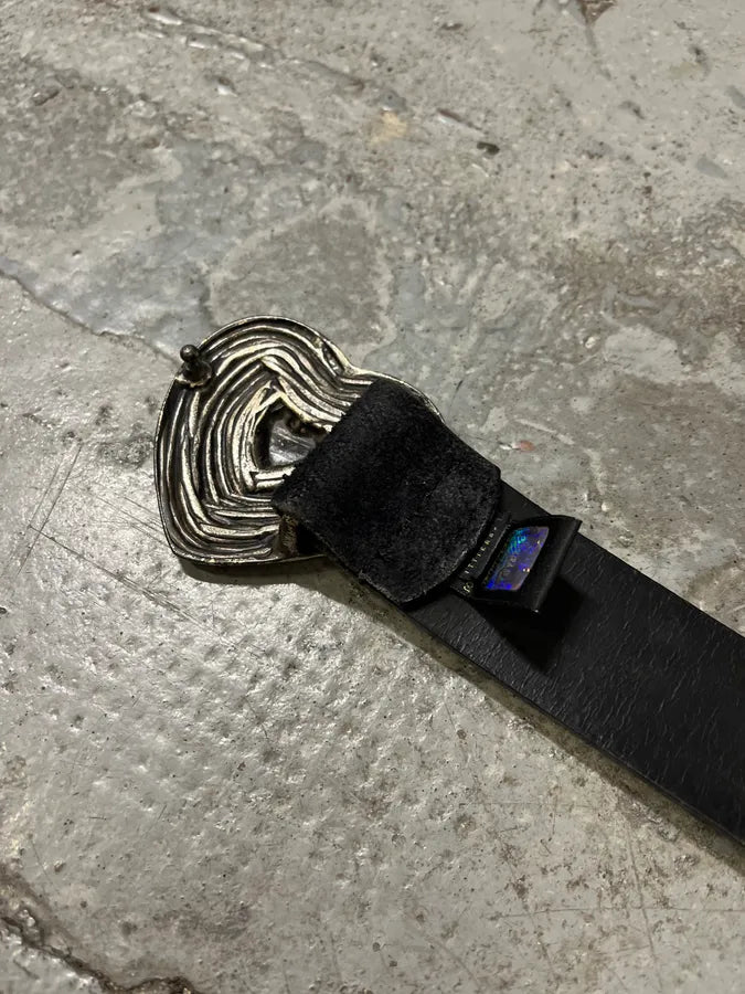 2000s Cavalli Black Eroded Leather Heart Buckle Belt nGtIqCi 7