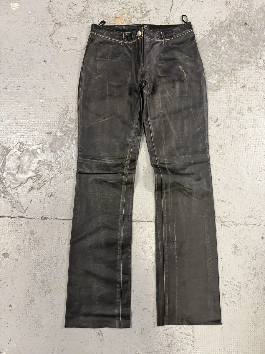 2000s Cavalli Black Eroded Leather Pants riVUmsJ 0