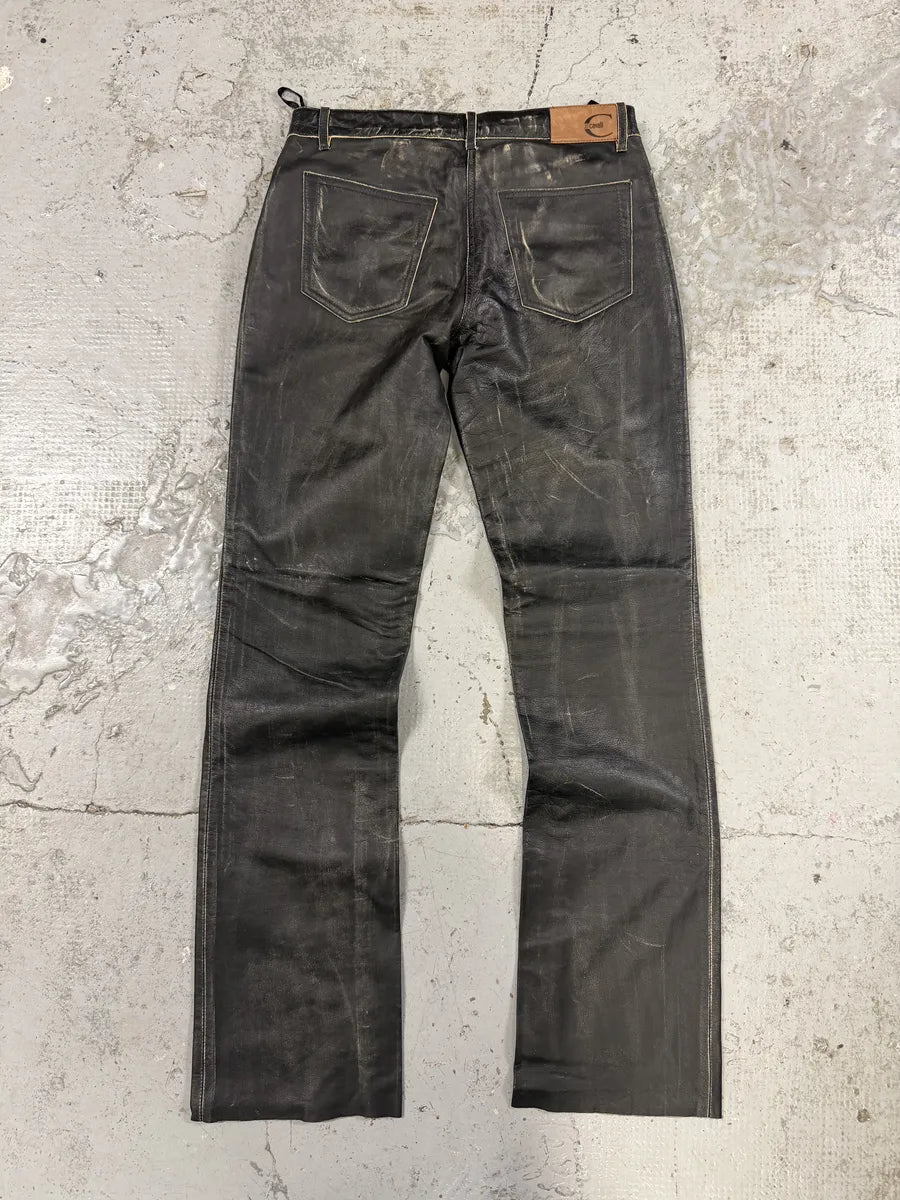 2000s Cavalli Black Eroded Leather Pants riVUmsJ 1