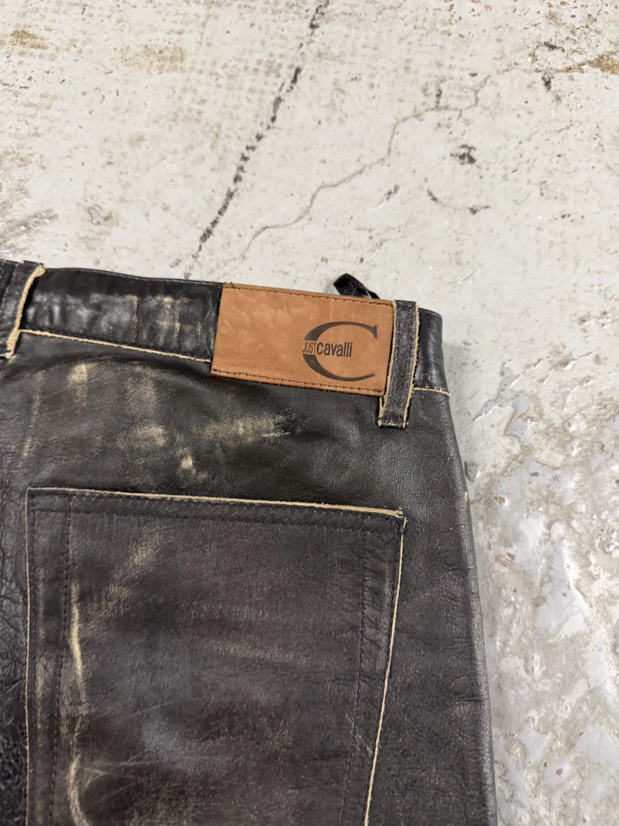 2000s Cavalli Black Eroded Leather Pants riVUmsJ 2