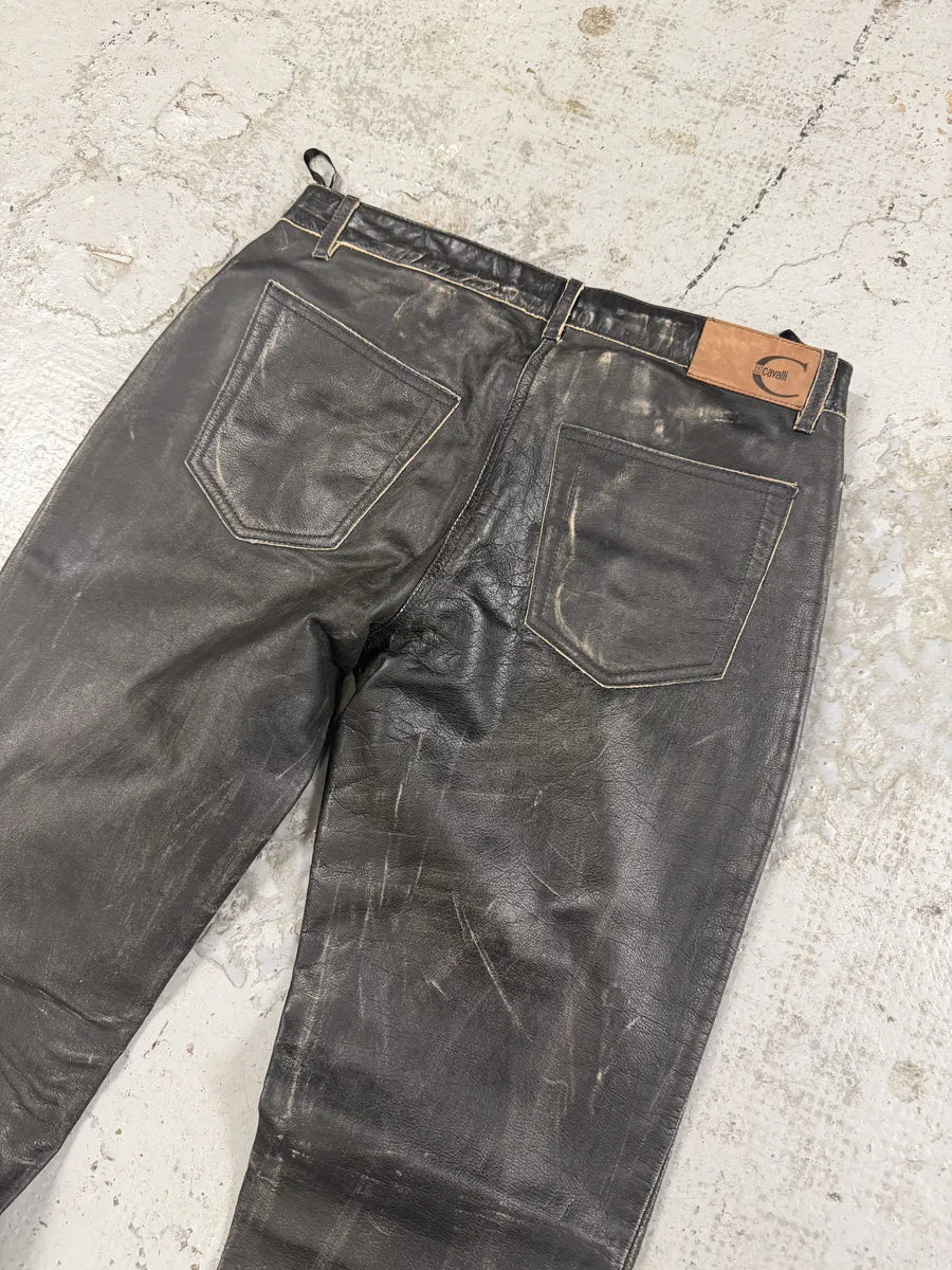 2000s Cavalli Black Eroded Leather Pants riVUmsJ 3