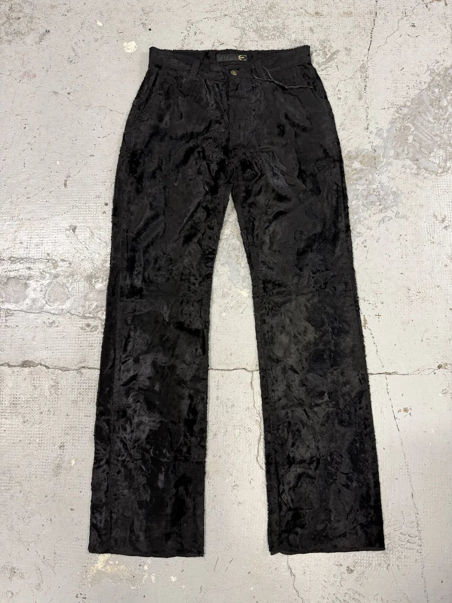 2000s Cavalli Black Faux Fur Flower Pants yxbbnKQ 0