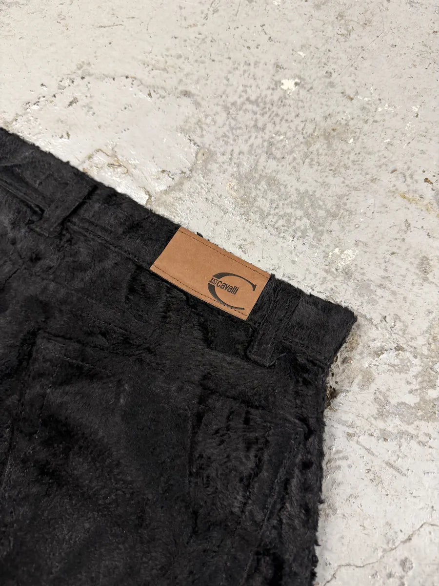 2000s Cavalli Black Faux Fur Flower Pants yxbbnKQ 11