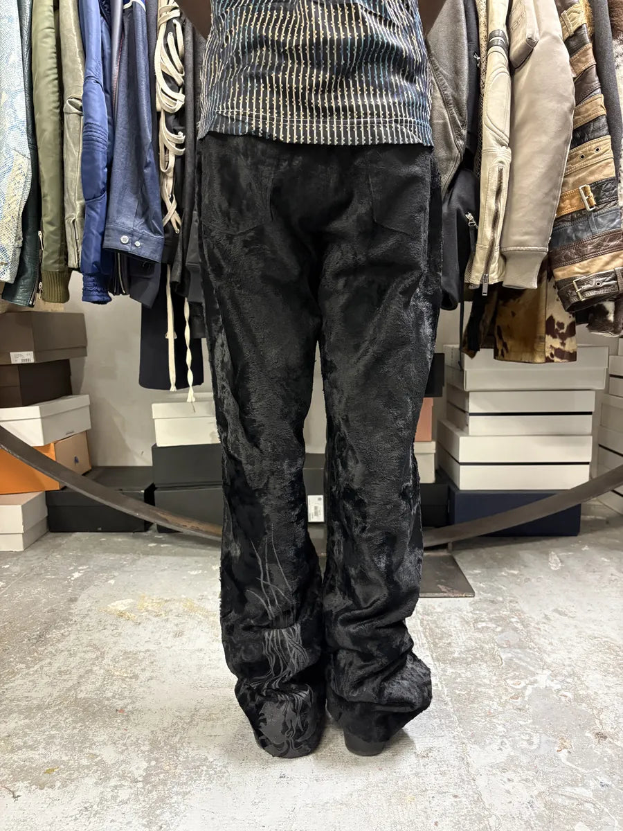 2000s Cavalli Black Faux Fur Flower Pants yxbbnKQ 3