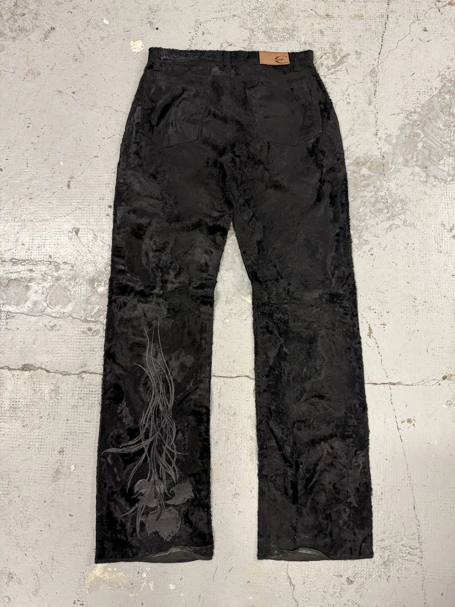 2000s Cavalli Black Faux Fur Flower Pants yxbbnKQ 4