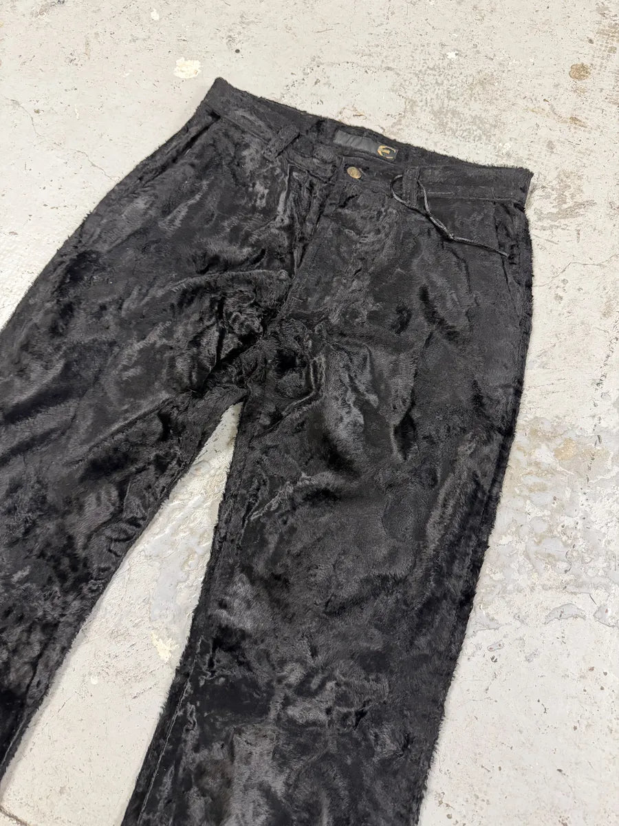 2000s Cavalli Black Faux Fur Flower Pants yxbbnKQ 5