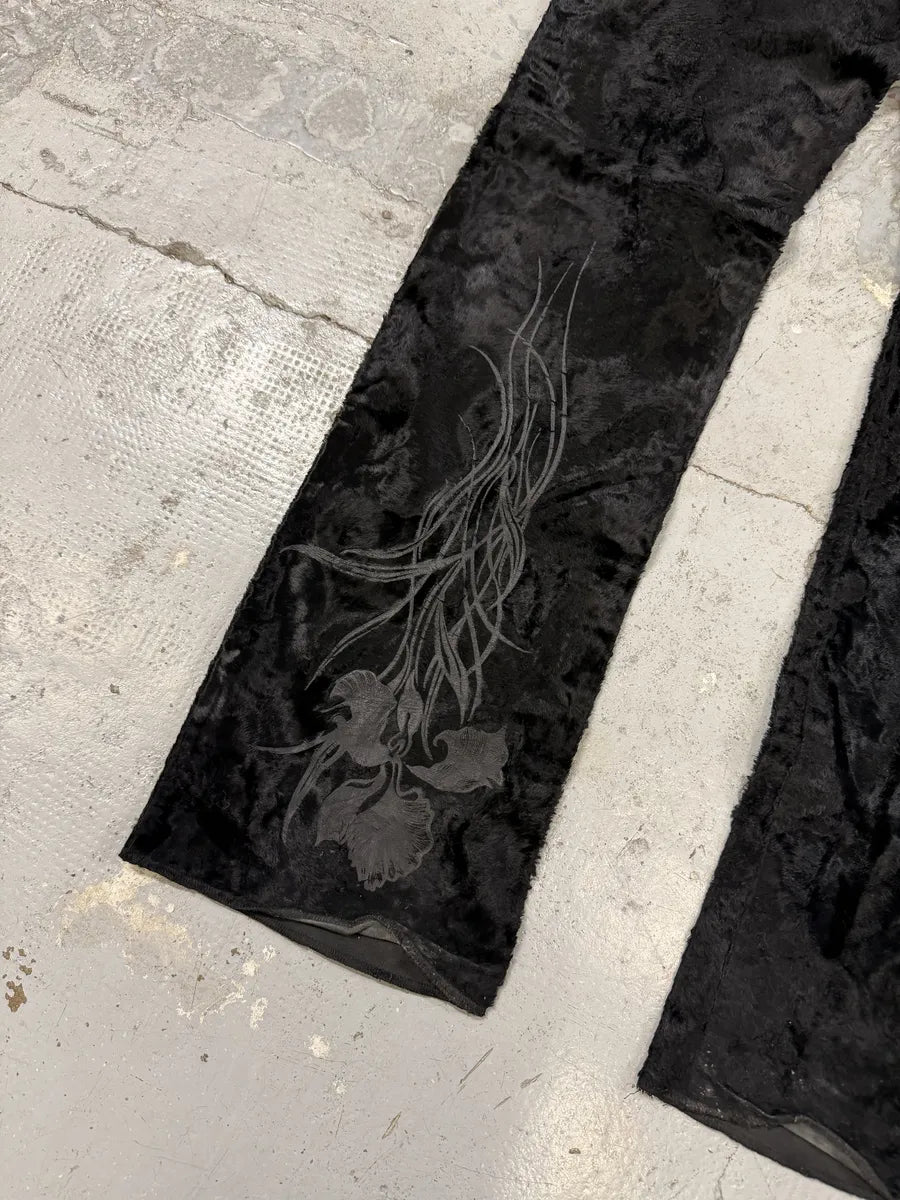 2000s Cavalli Black Faux Fur Flower Pants yxbbnKQ 6