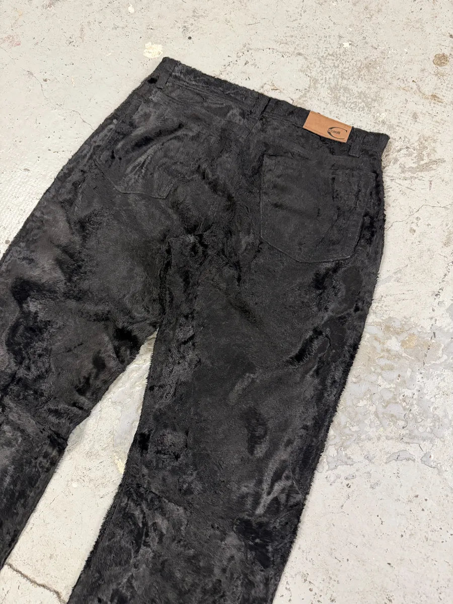 2000s Cavalli Black Faux Fur Flower Pants yxbbnKQ 7