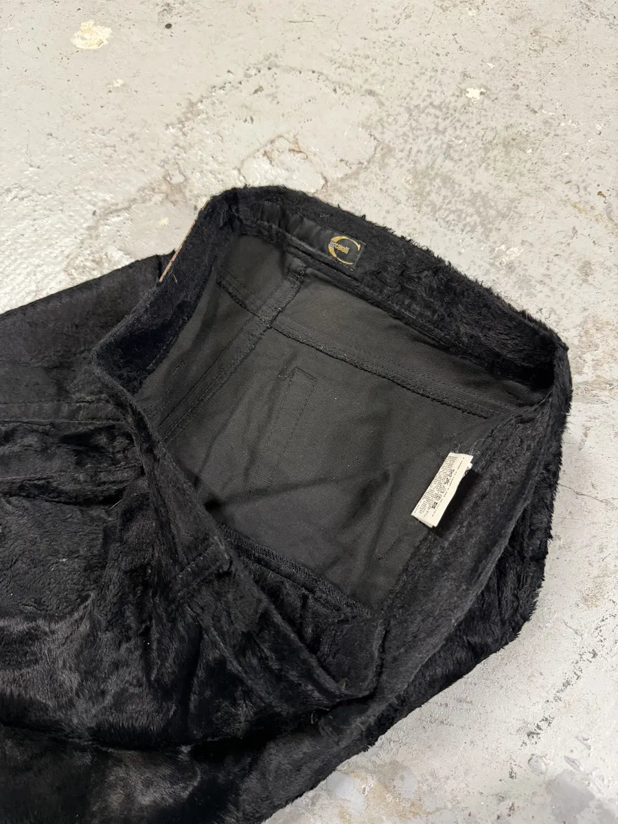 2000s Cavalli Black Faux Fur Flower Pants yxbbnKQ 8