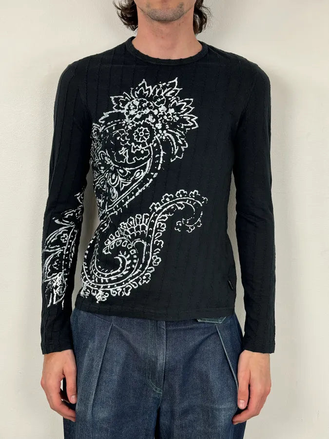 AW2003 Cavalli Black Floral Presley Tribe Longsleeve T-Shirt CUtGEnk 1