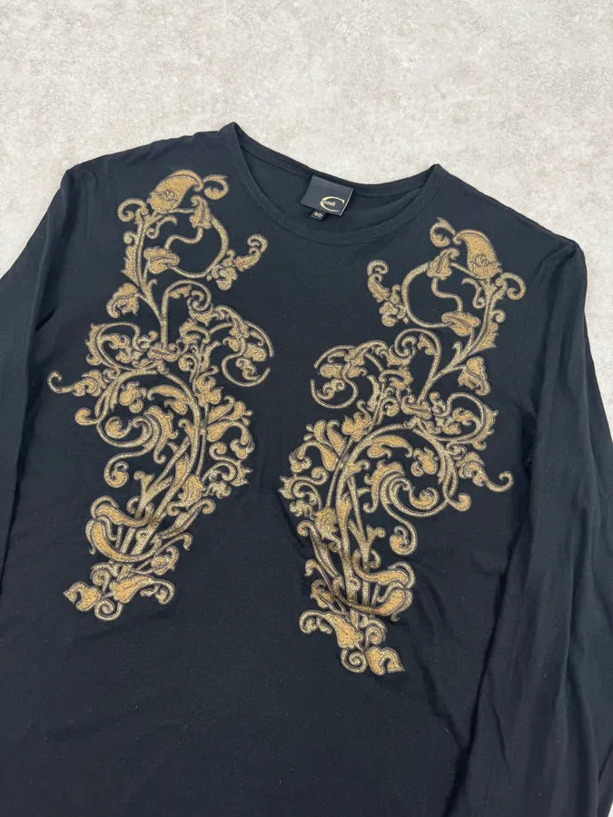 SS2007 Cavalli Black Golden Baroque Ornaments Longsleeve T-Shirt KuwZhwv 4