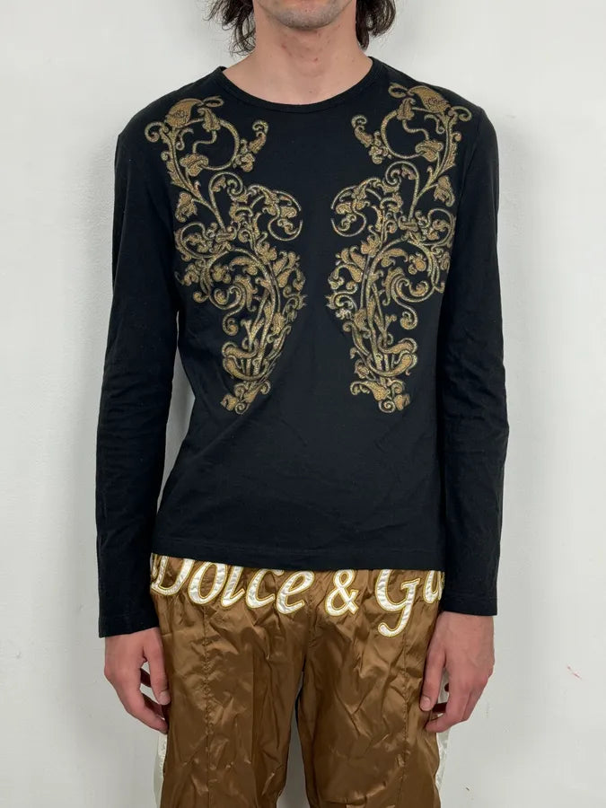 SS2007 Cavalli Black Golden Baroque Ornaments Longsleeve T-Shirt KuwZhwv 1