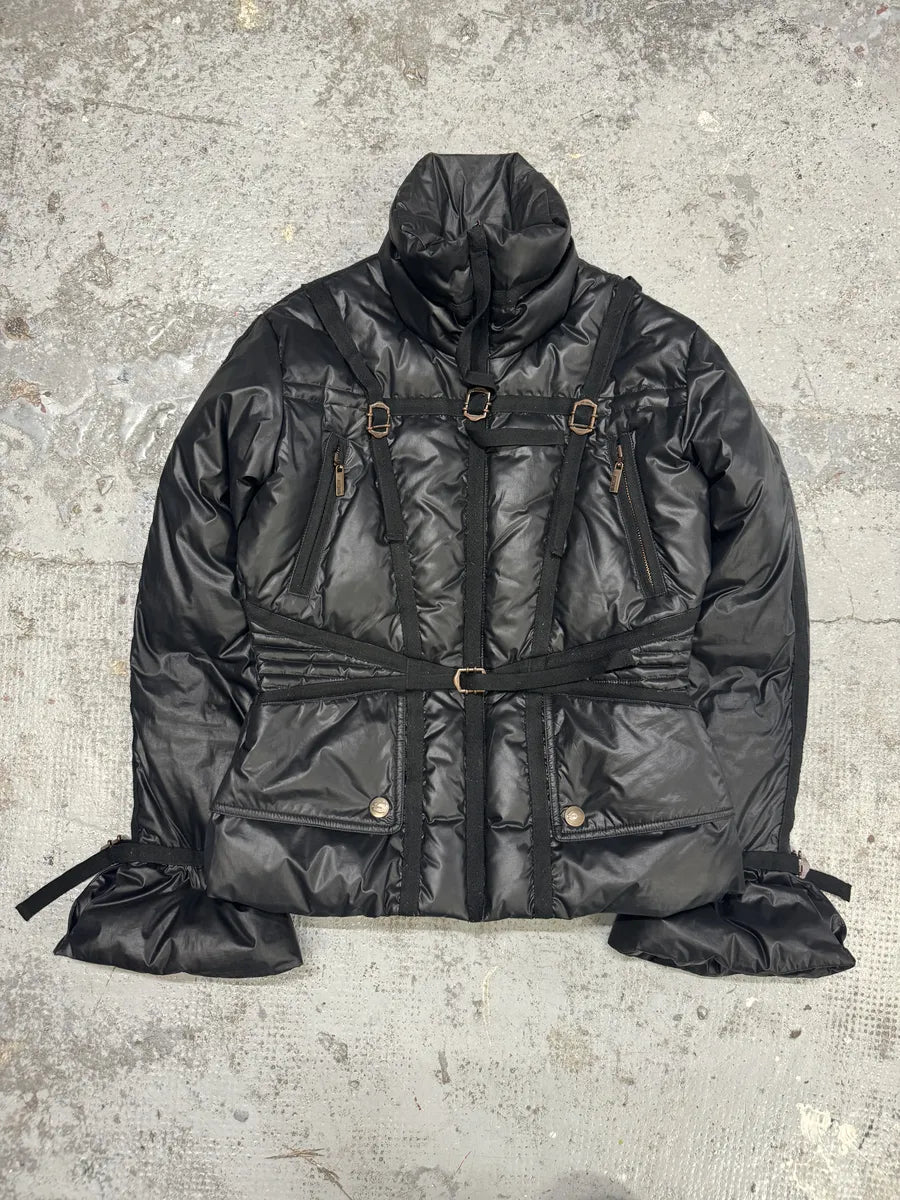 2000s Cavalli Black Harness Bondage Puffer Jacket EYACwkX 0