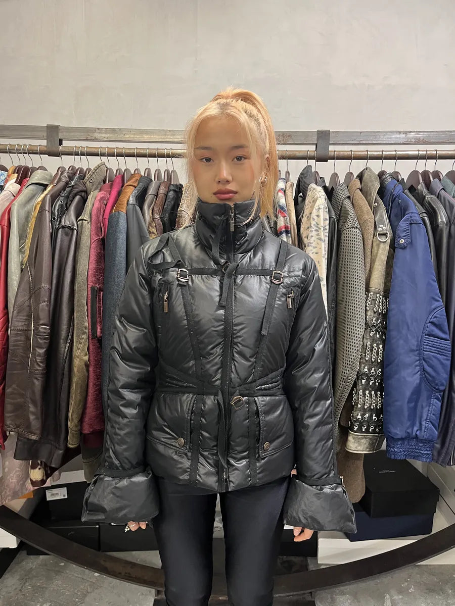 2000s Cavalli Black Harness Bondage Puffer Jacket EYACwkX 2