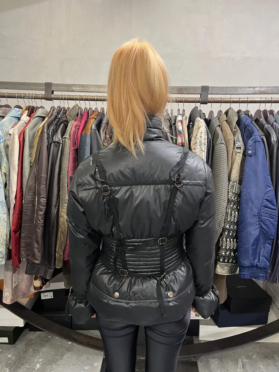 2000s Cavalli Black Harness Bondage Puffer Jacket EYACwkX 3