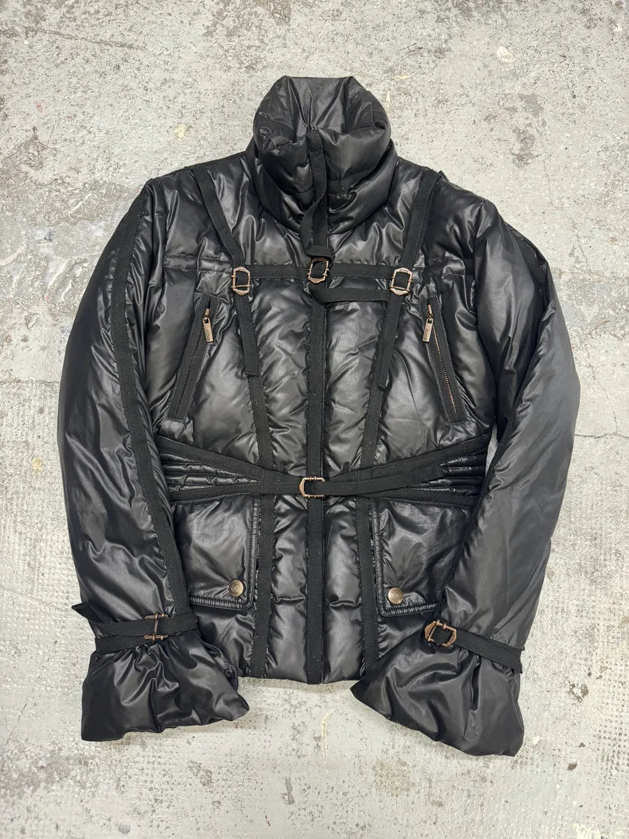2000s Cavalli Black Harness Bondage Puffer Jacket EYACwkX 4