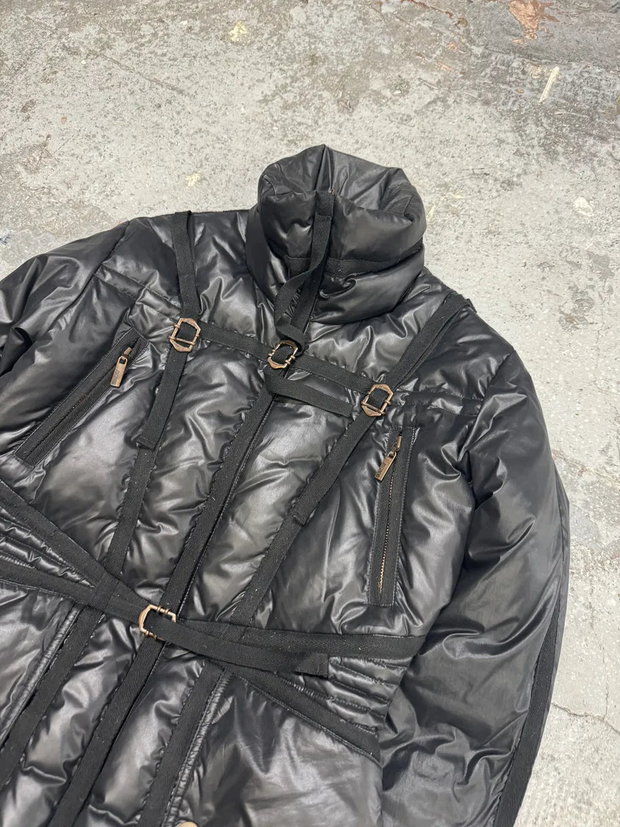 2000s Cavalli Black Harness Bondage Puffer Jacket EYACwkX 5