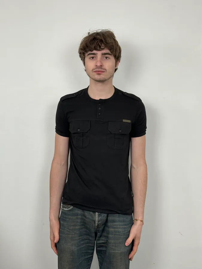 2000s Cavalli Black Henley Cargo T-Shirt cQFyGWL 1