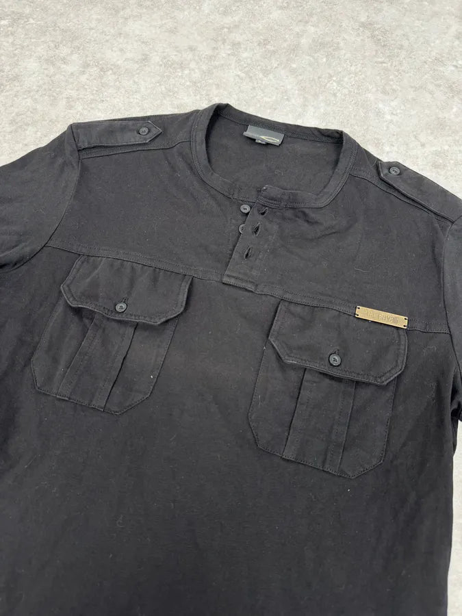 2000s Cavalli Black Henley Cargo T-Shirt cQFyGWL 4