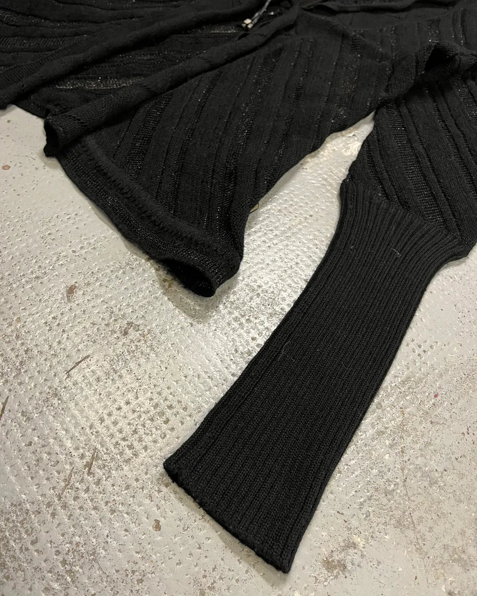 2000s Cavalli Black Knit Sheer Black Cardigan tDfVaKq 5
