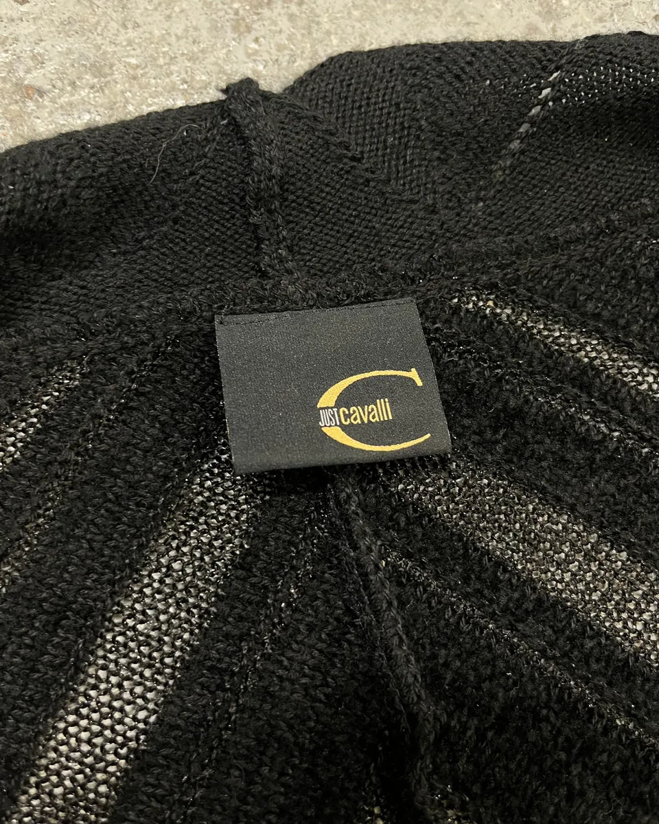 2000s Cavalli Black Knit Sheer Black Cardigan tDfVaKq 8
