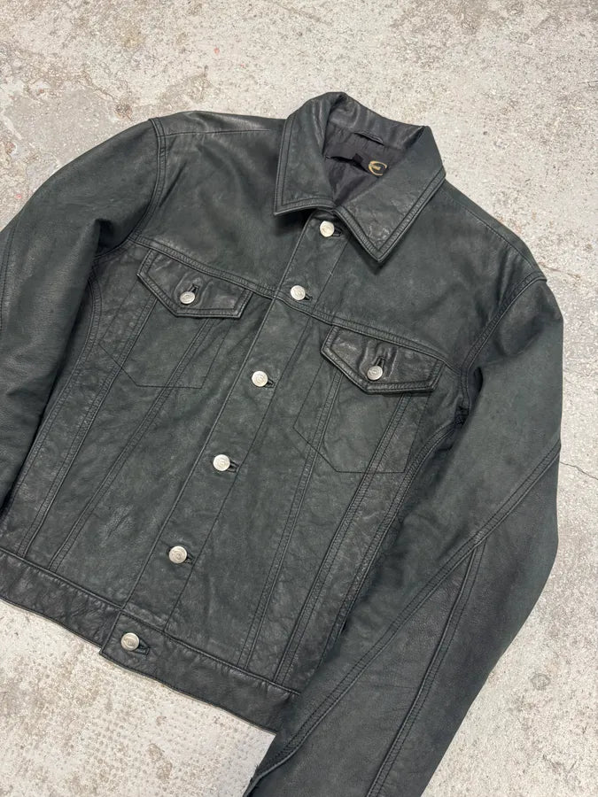 2000s Cavalli Black Leather Buttoned Jacket (M) yNONaGQ 3