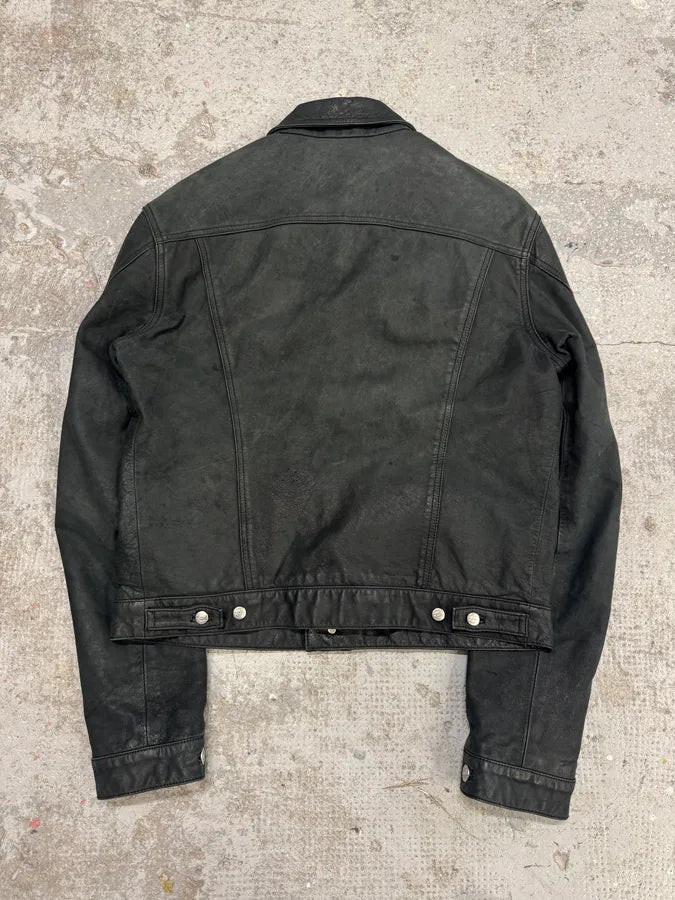 2000s Cavalli Black Leather Buttoned Jacket (M) yNONaGQ 4