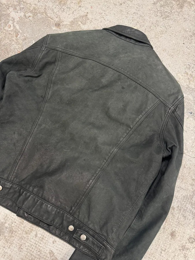 2000s Cavalli Black Leather Buttoned Jacket (M) yNONaGQ 5