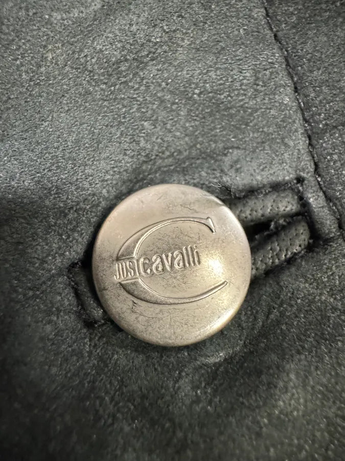 2000s Cavalli Black Leather Buttoned Jacket (M) yNONaGQ 7