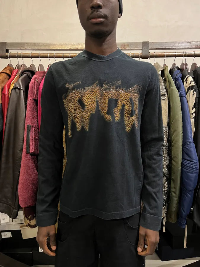 2000s Cavalli Black Leopard Print Graphic Longsleeves zAZmrqO 1