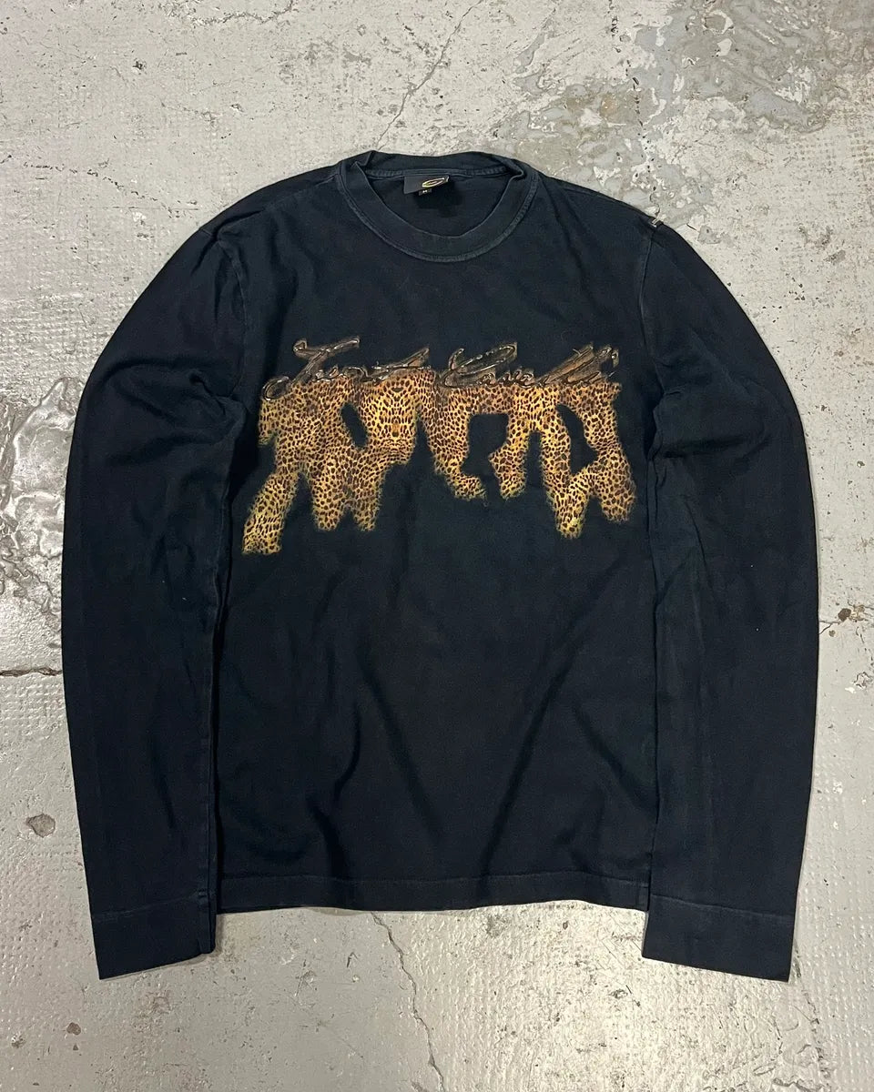 2000s Cavalli Black Leopard Print Graphic Longsleeves zAZmrqO 0