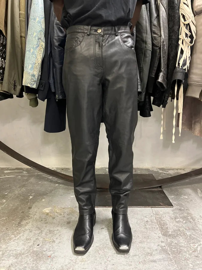 2000s Cavalli Black Minimalist Leather Pants zrUgHxa 1
