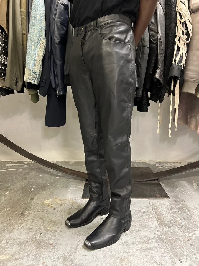 2000s Cavalli Black Minimalist Leather Pants zrUgHxa 2