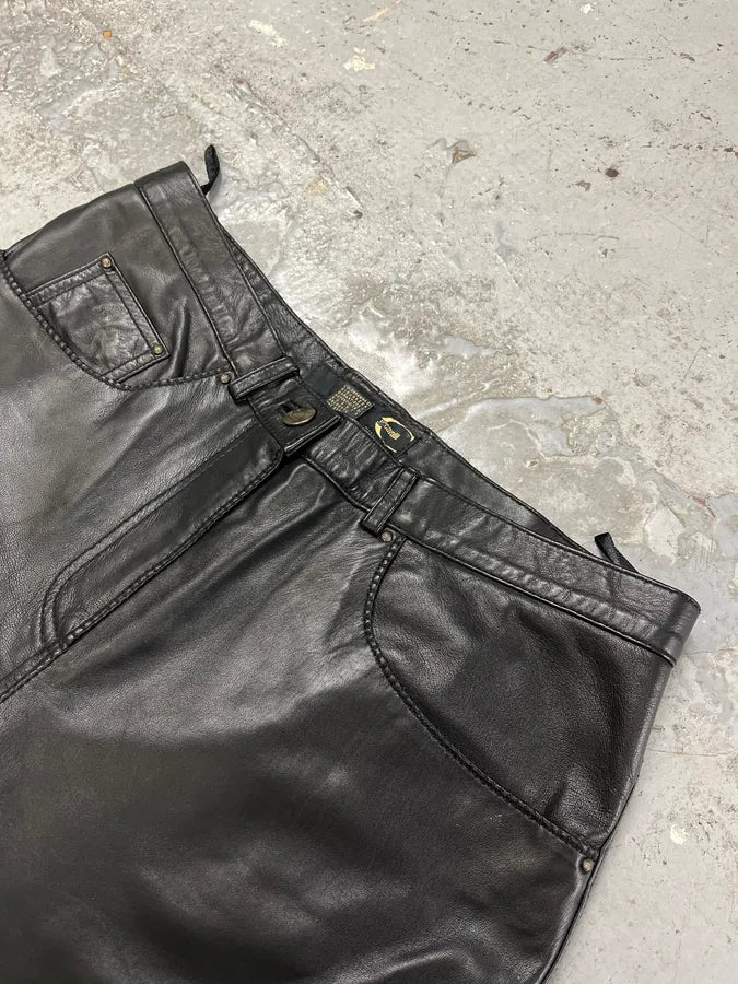 2000s Cavalli Black Minimalist Leather Pants zrUgHxa 5