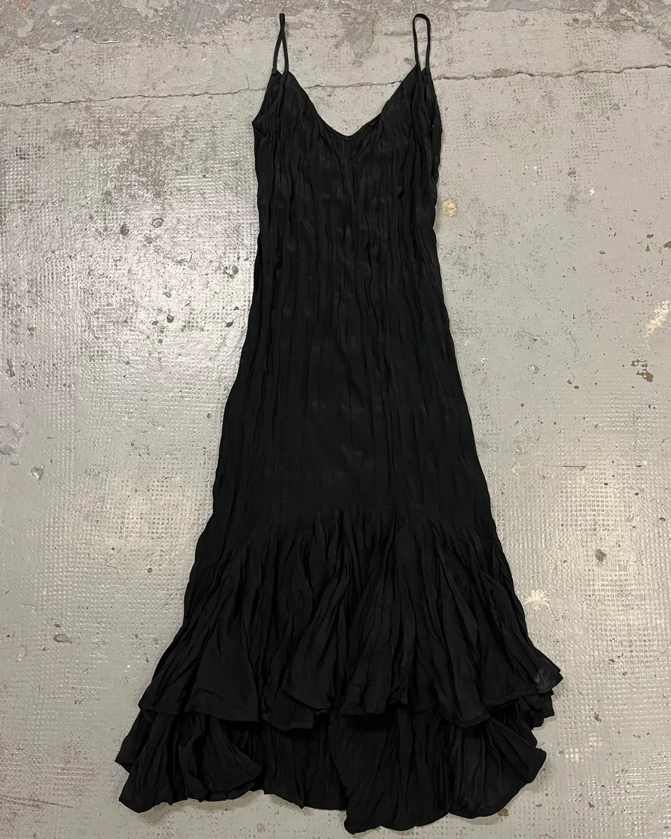 2000s Cavalli Black Minimalist Plissed Effect Dress wfjWqpQ 0