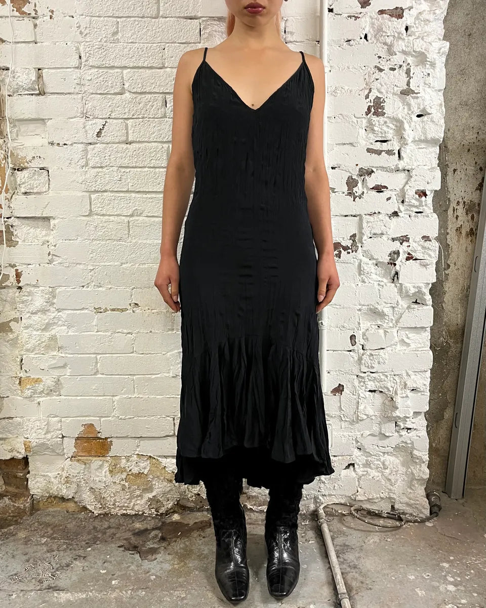 2000s Cavalli Black Minimalist Plissed Effect Dress wfjWqpQ 1