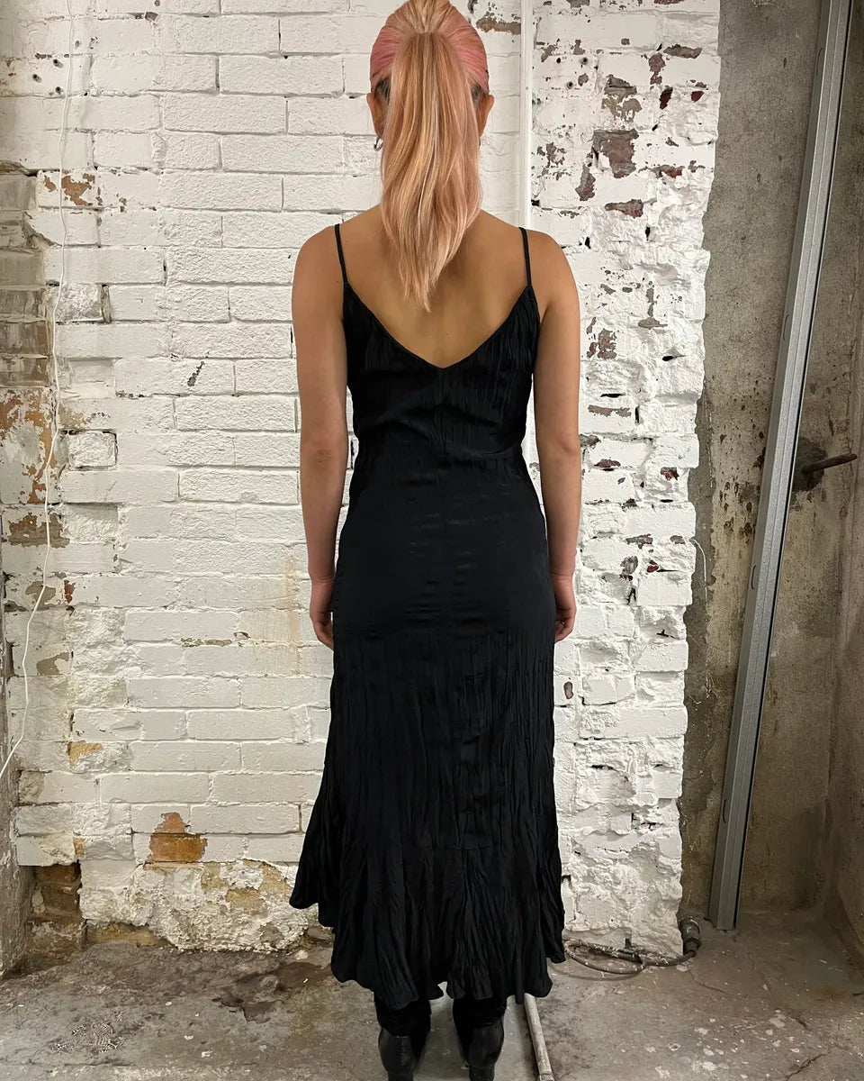 2000s Cavalli Black Minimalist Plissed Effect Dress wfjWqpQ 2