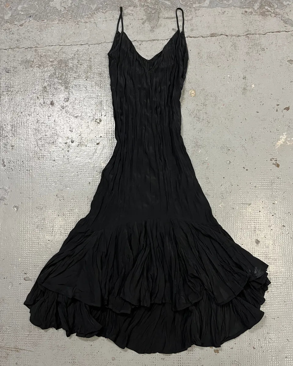 2000s Cavalli Black Minimalist Plissed Effect Dress wfjWqpQ 3