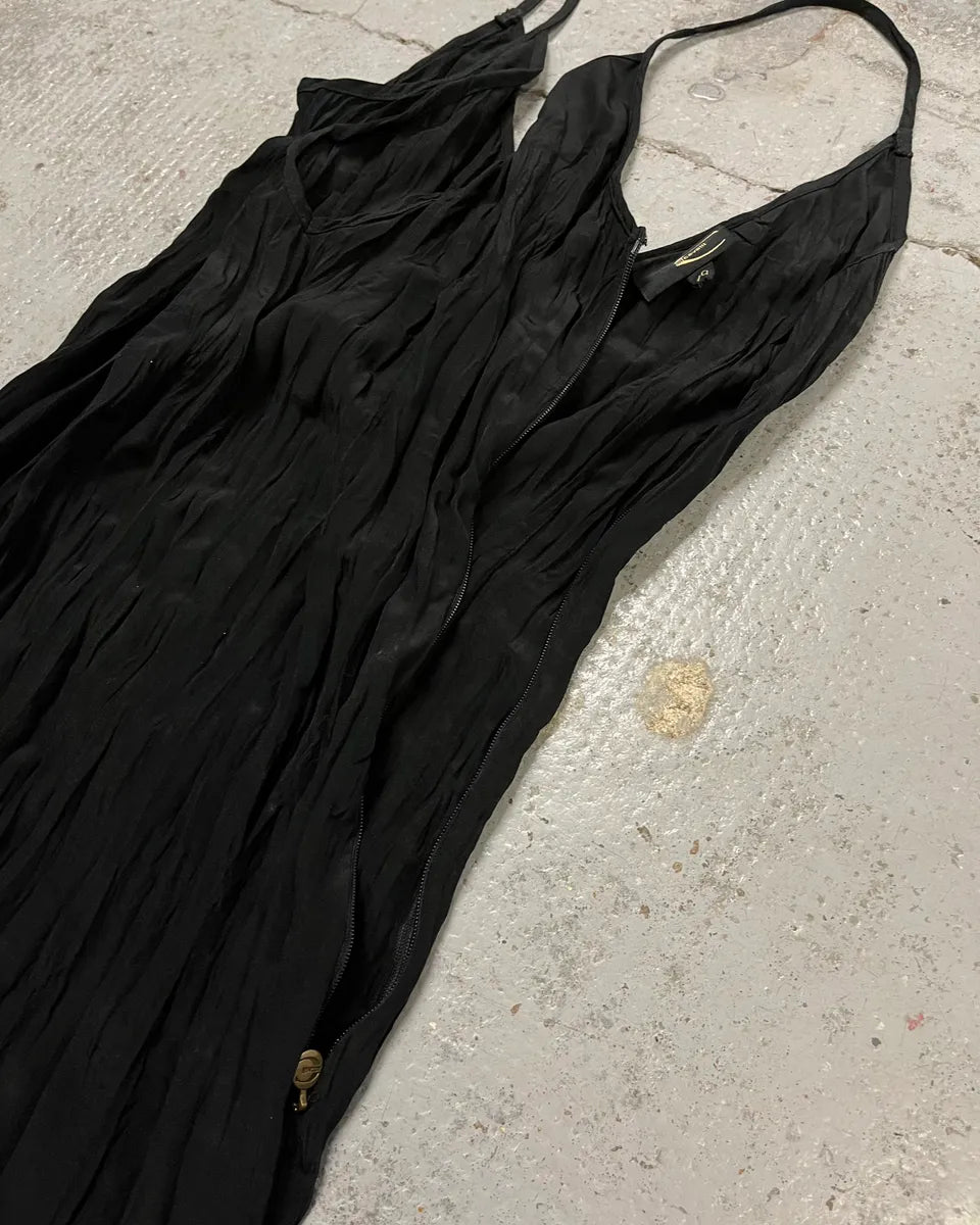 2000s Cavalli Black Minimalist Plissed Effect Dress wfjWqpQ 6