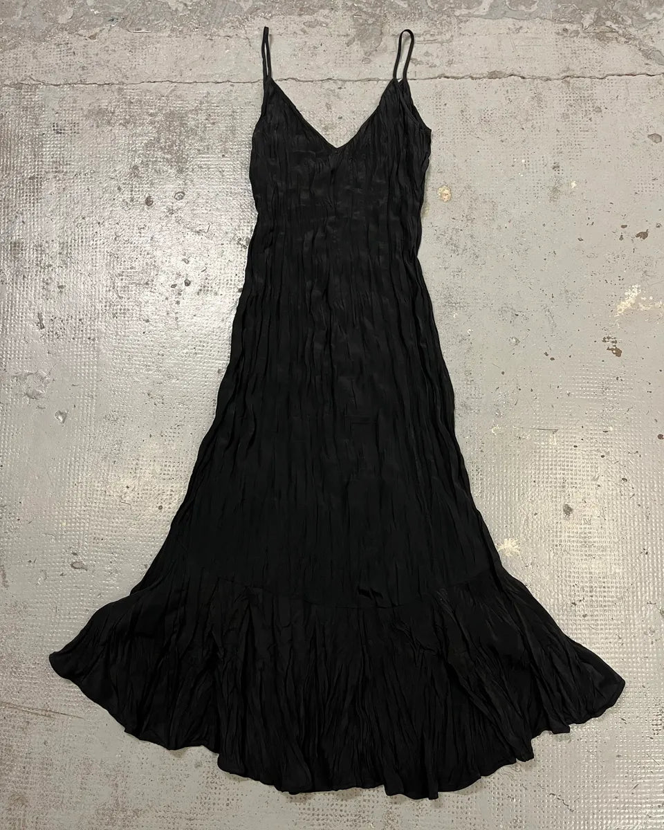 2000s Cavalli Black Minimalist Plissed Effect Dress wfjWqpQ 7