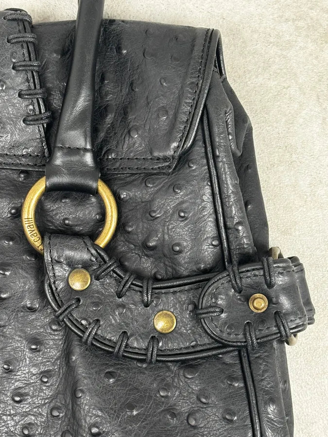 SS2008 Cavalli Black Ostrich Effect Leather Handle Bag vpJUnvv 8