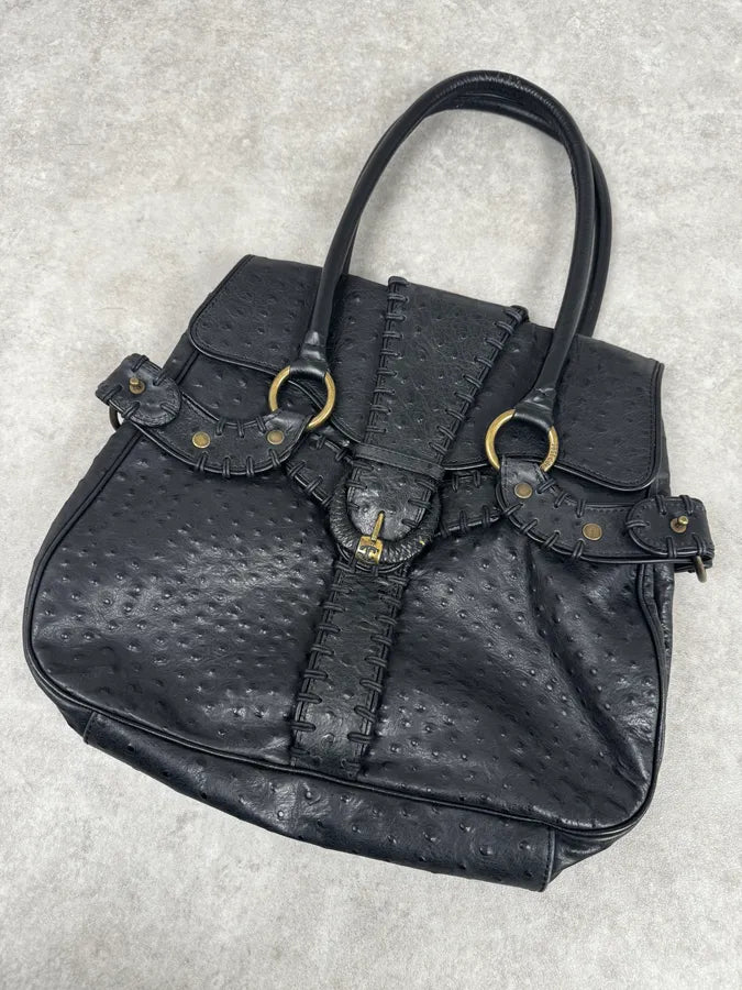 SS2008 Cavalli Black Ostrich Effect Leather Handle Bag vpJUnvv 4