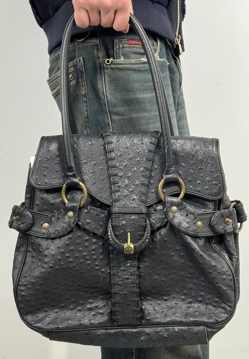 SS2008 Cavalli Black Ostrich Effect Leather Handle Bag vpJUnvv 0