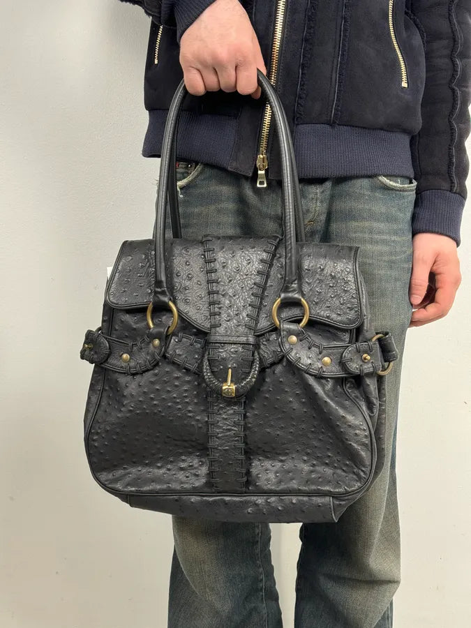 SS2008 Cavalli Black Ostrich Effect Leather Handle Bag vpJUnvv 3