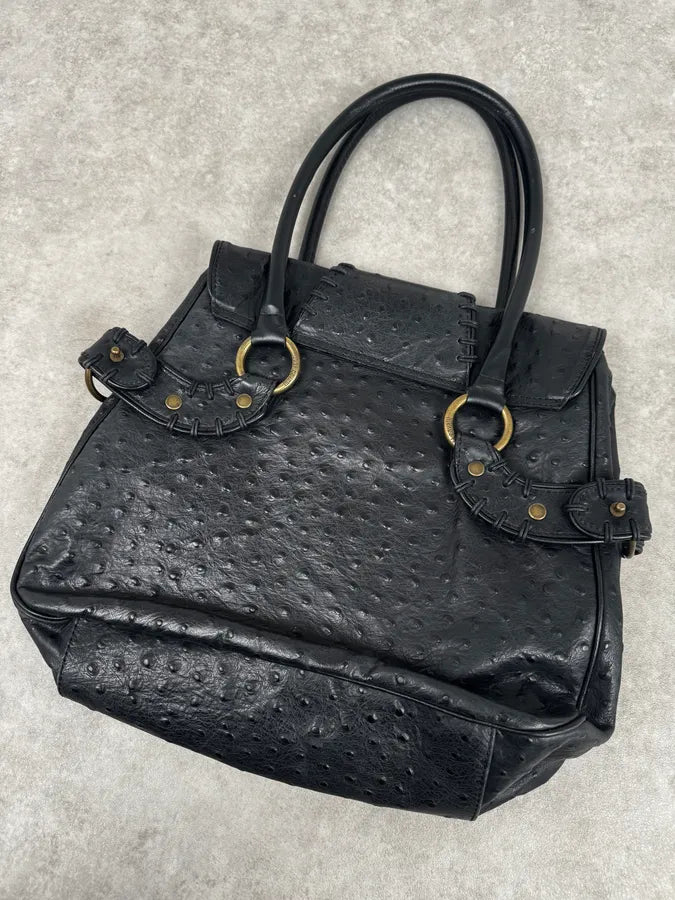 SS2008 Cavalli Black Ostrich Effect Leather Handle Bag vpJUnvv 5